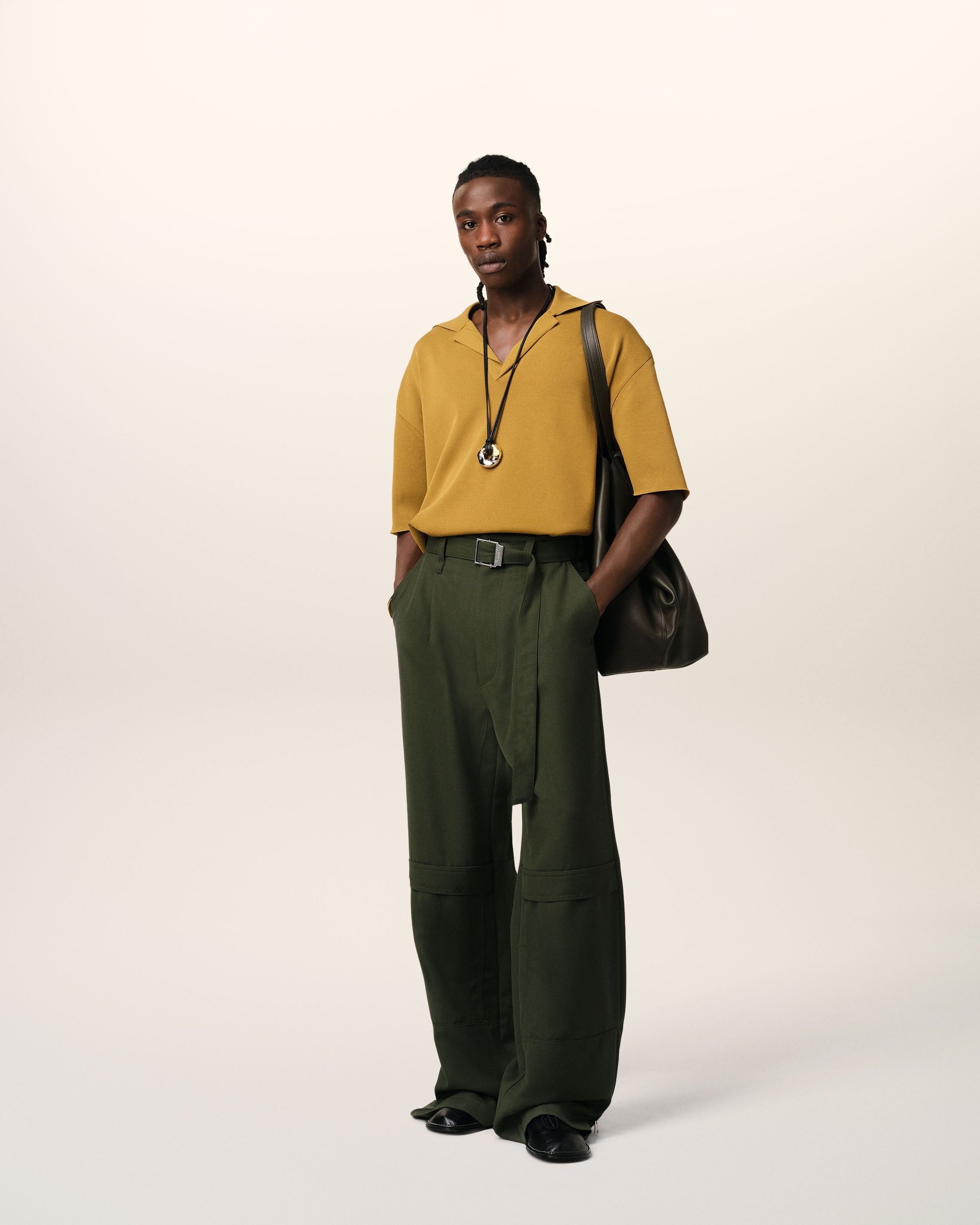 GREEN WOOL CARGO TROUSERS - 2