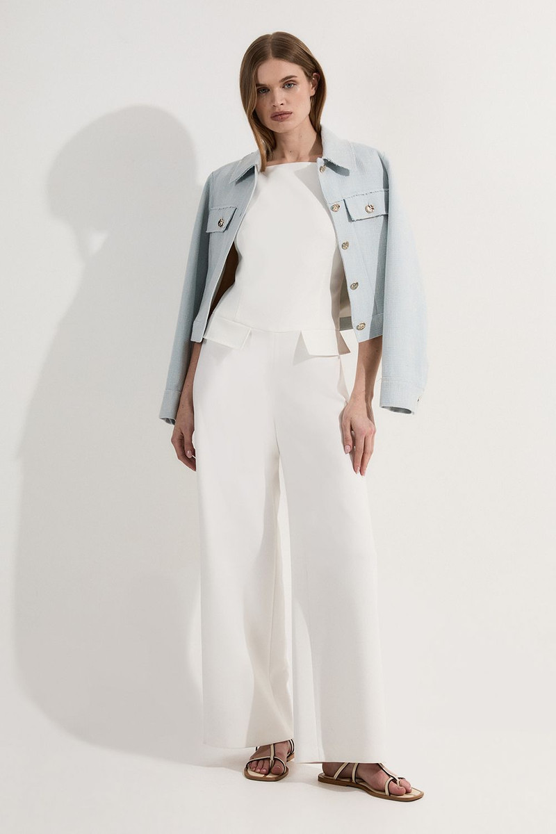 Compact Stretch Stab Stitch Square Neck Tailored Wide Leg Jumpsuit 1