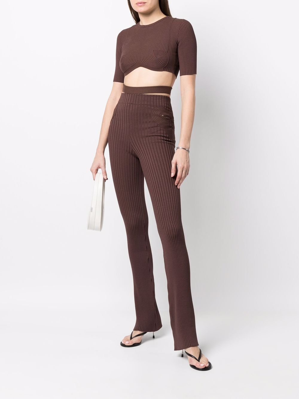 ribbed-knit flared trousers - 2