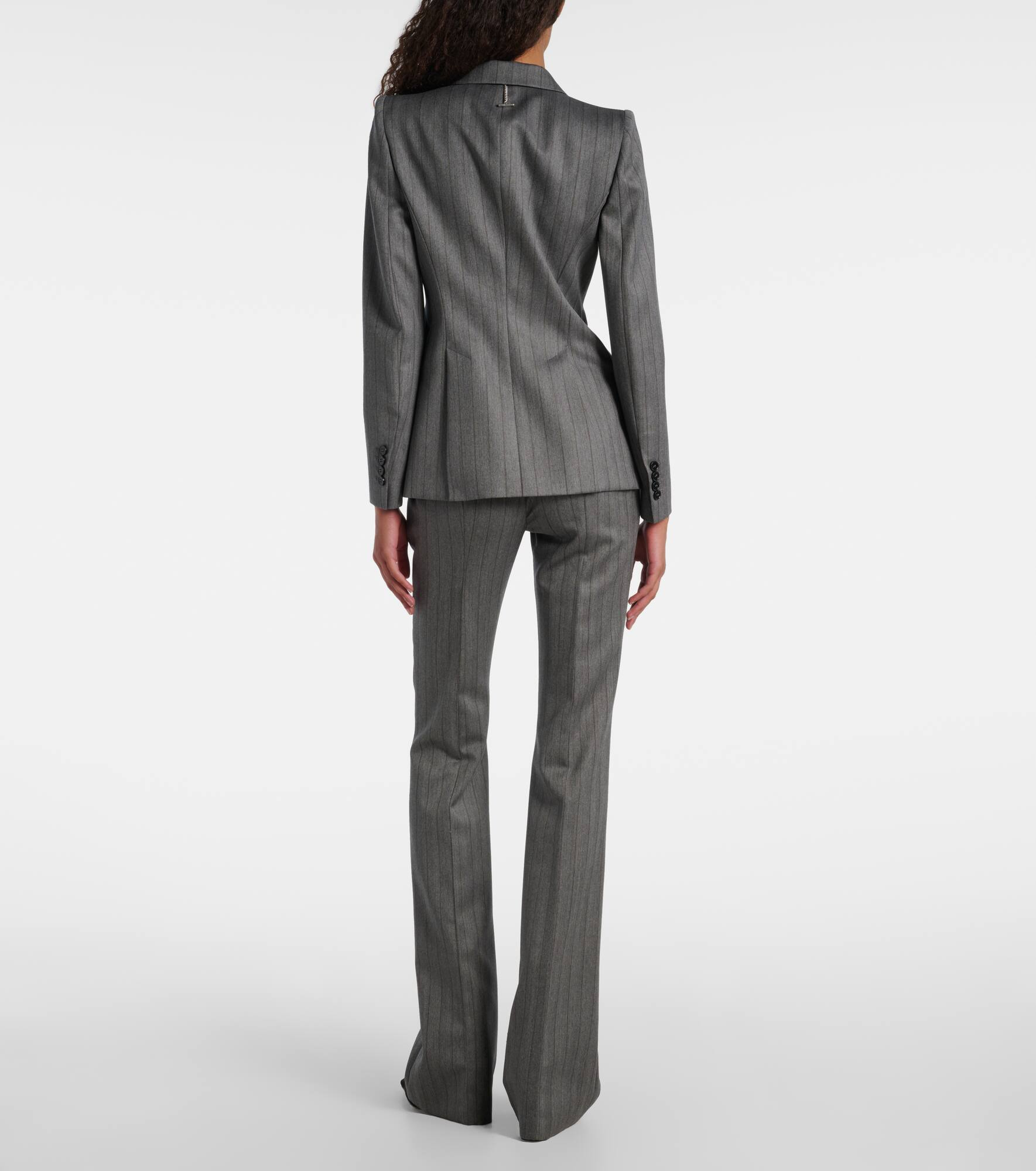 Herringbone pinstripe wool blazer - 3