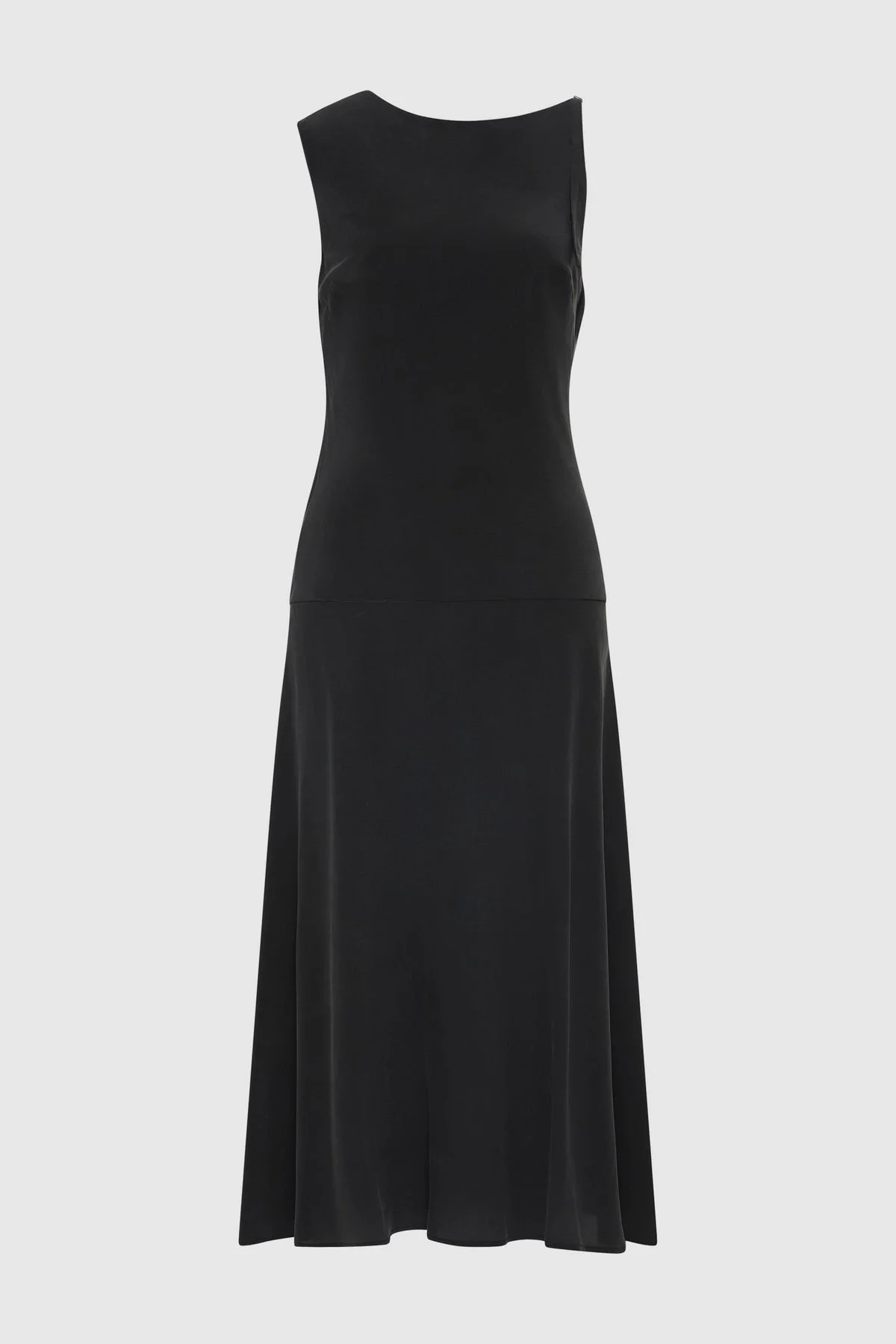 Silk Drape Back Midi Dress - Black - 1