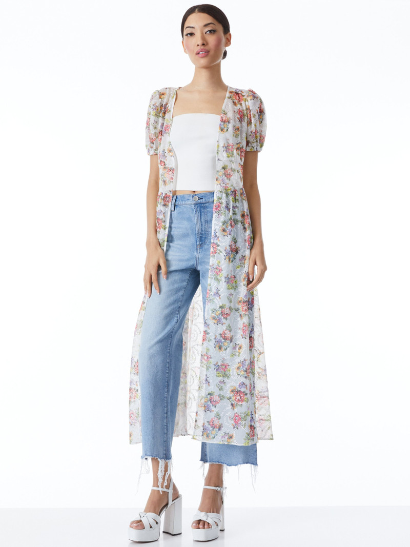 Alice + Olivia JESSAMY PUFF SLEEVE MAXI ROBE WITH BELT outlook