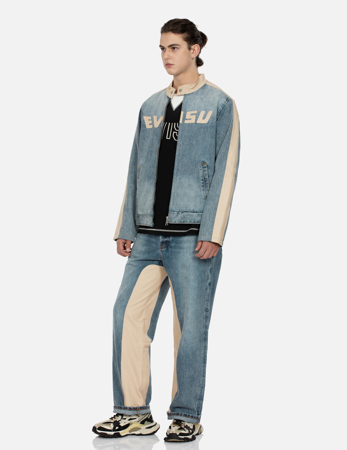 LEATHER LOGO AND SEAGULL APPLIQUÉ REGULAR FIT DENIM MOTO JACKET - 3