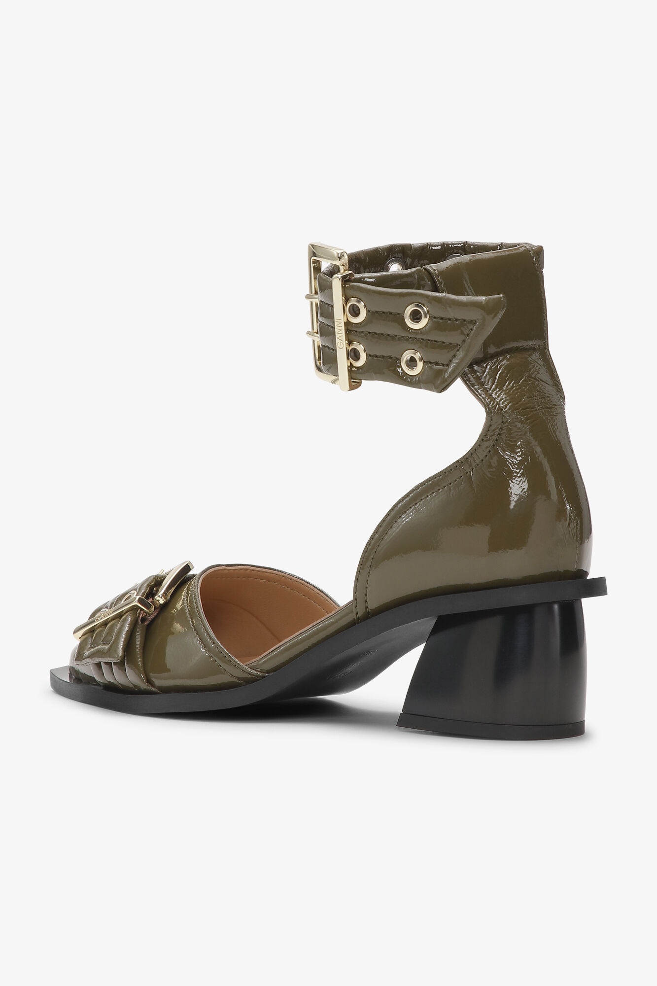 OLIVE GREEN FEMININE BUCKLE OPEN CUT PUMPS - 3