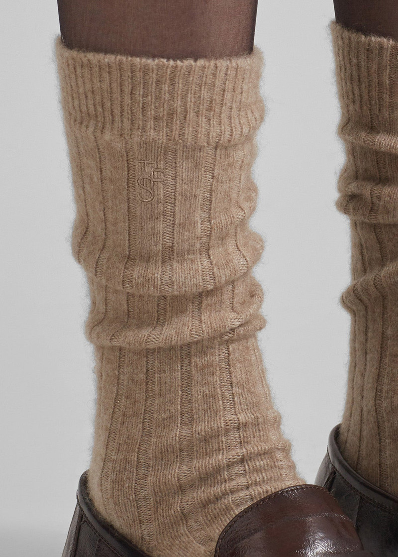 Kano Cashmere Ribbed Socks - Taupe 10