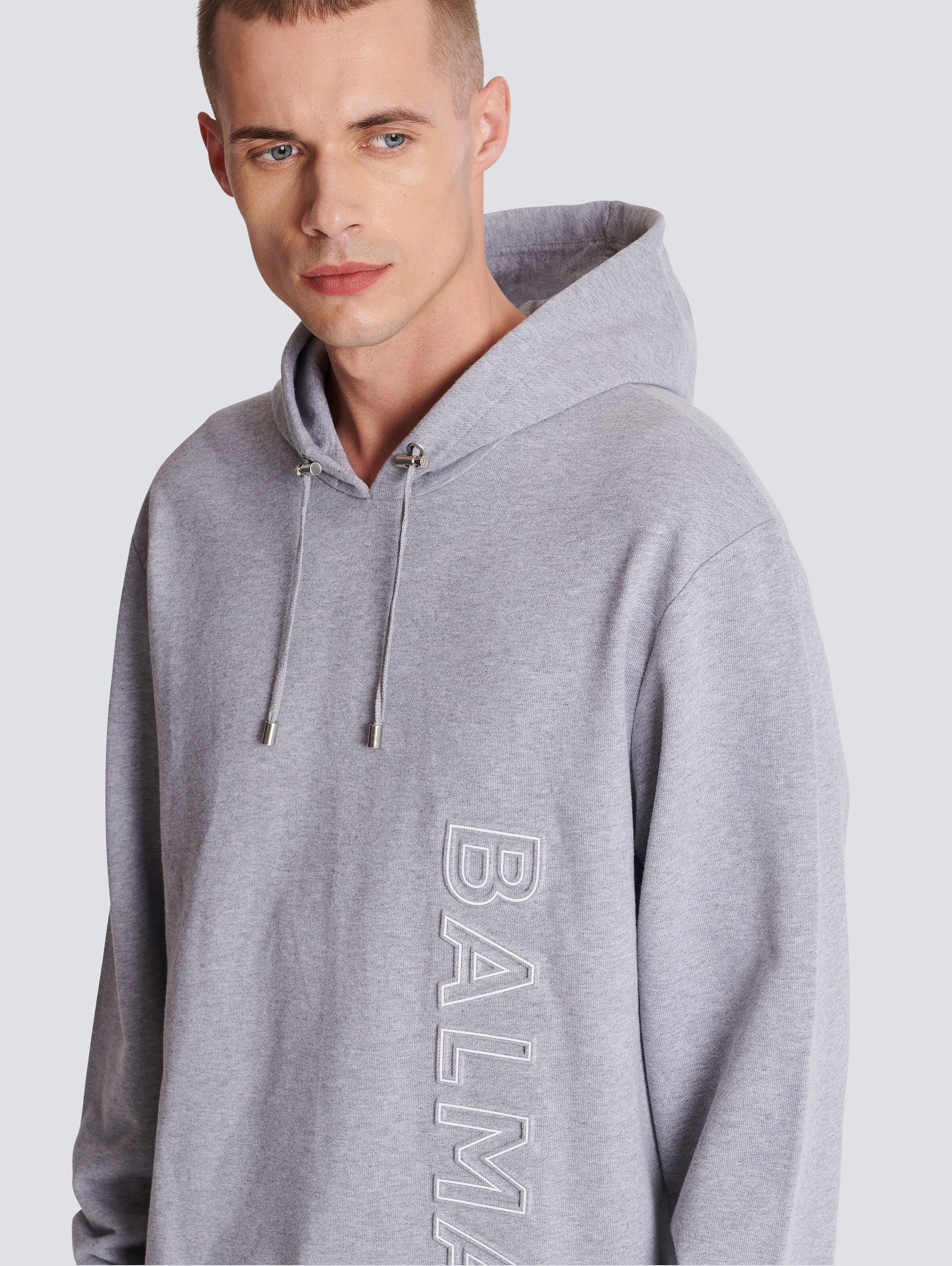 Hoodie in eco-responsible cotton with reflective Balmain logo - 6