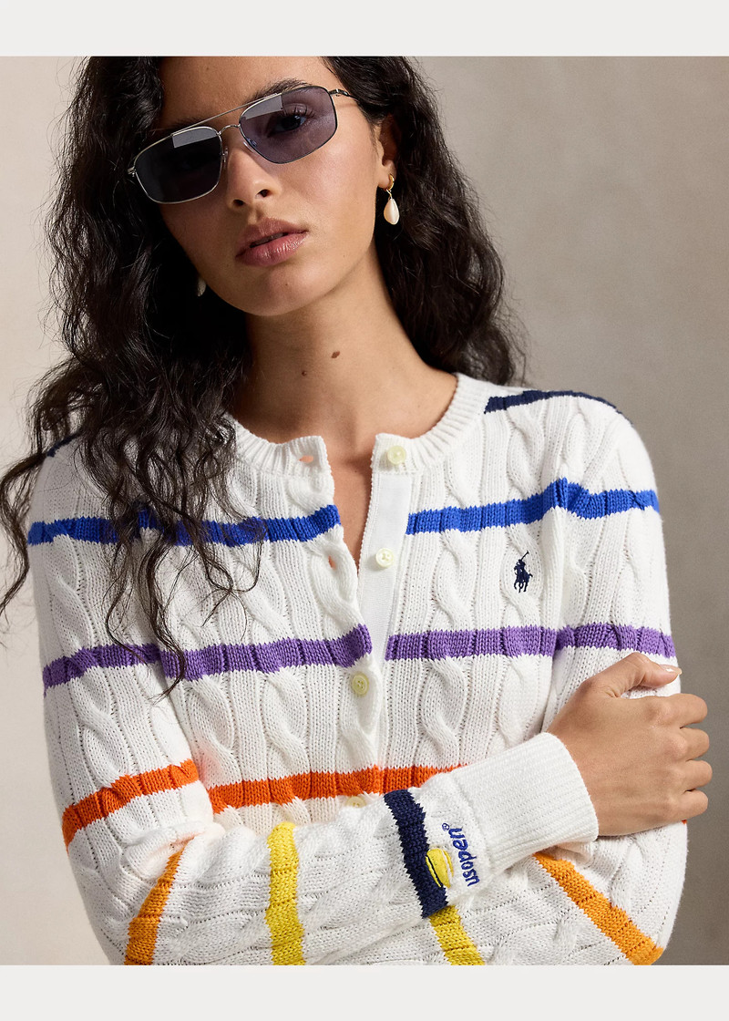 US Open Striped Cable Cotton Cardigan 5