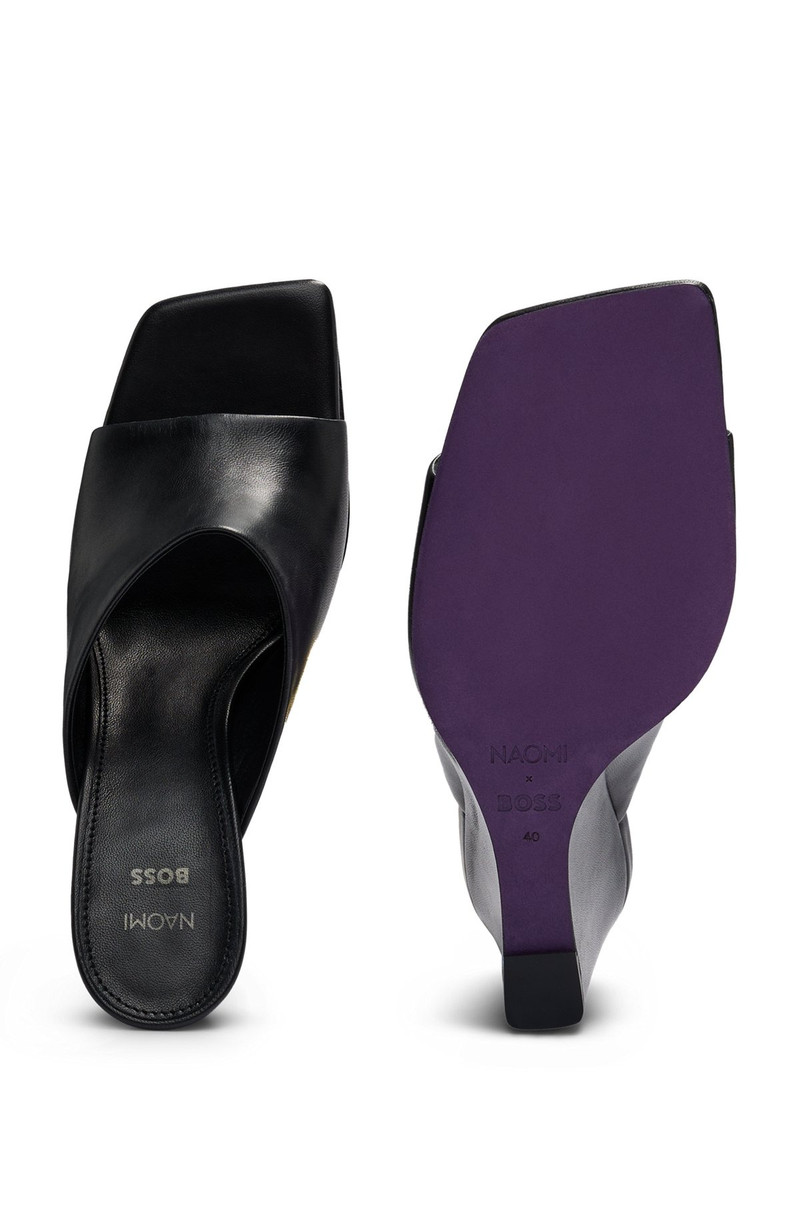 NAOMI X BOSS WEDGE-HEEL MULES IN LEATHER 5