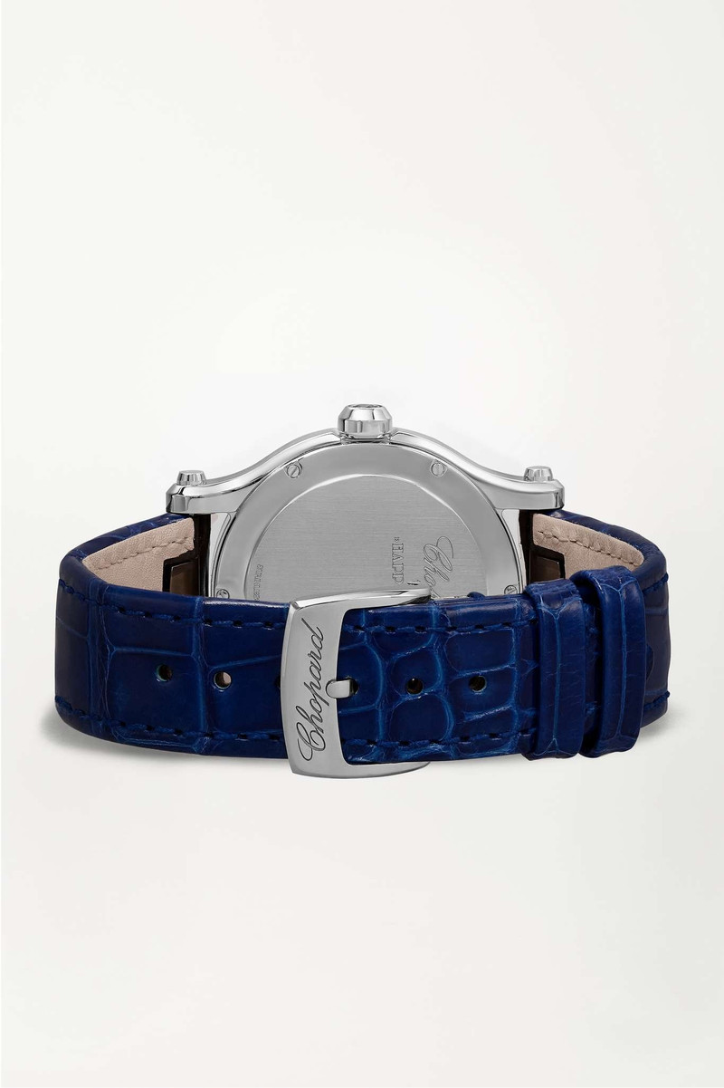 Happy Sport 36mm stainless steel, 18-karat rose gold, alligator and diamond watch 6
