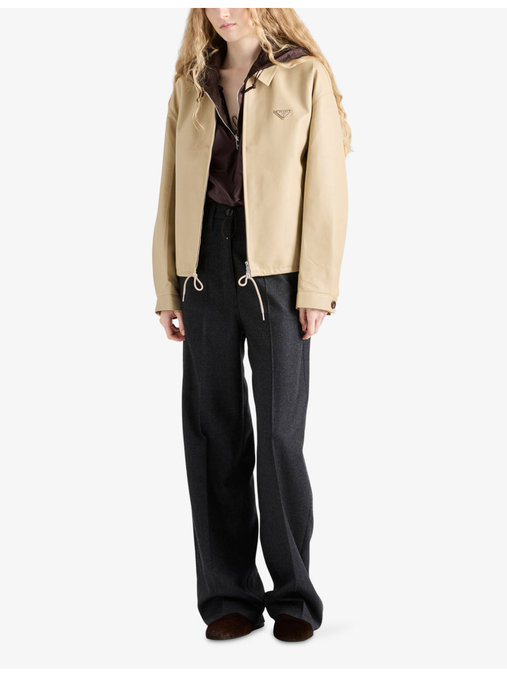 Triangle-Logo Blouson Leather Jacket - 2