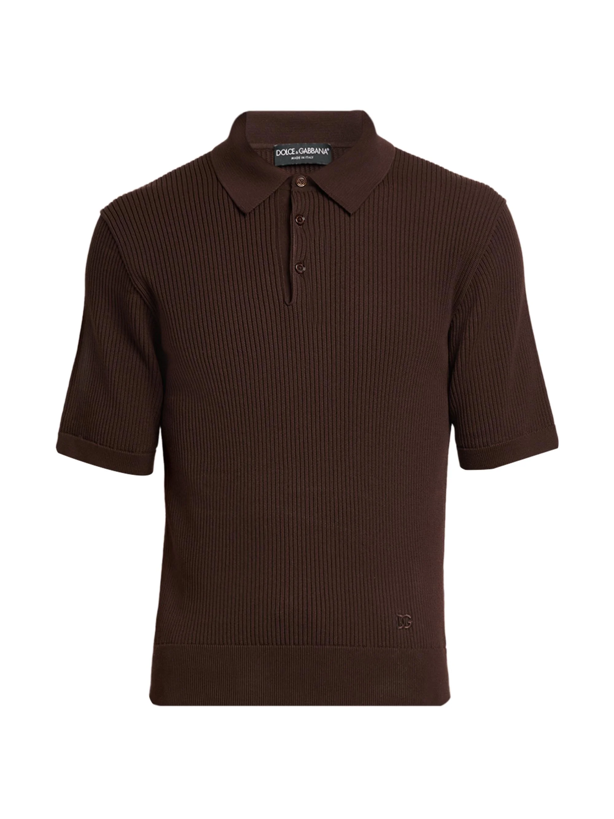 Men's Rib-Knit Cotton Polo Shirt - Marrone - 1