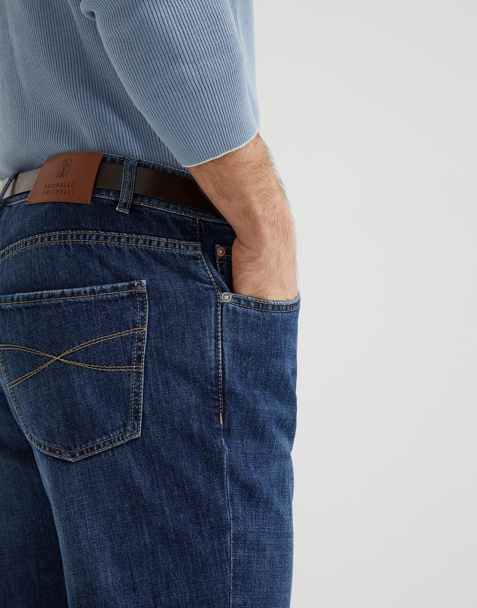 Lightweight denim traditional fit five-pocket trousers - 3
