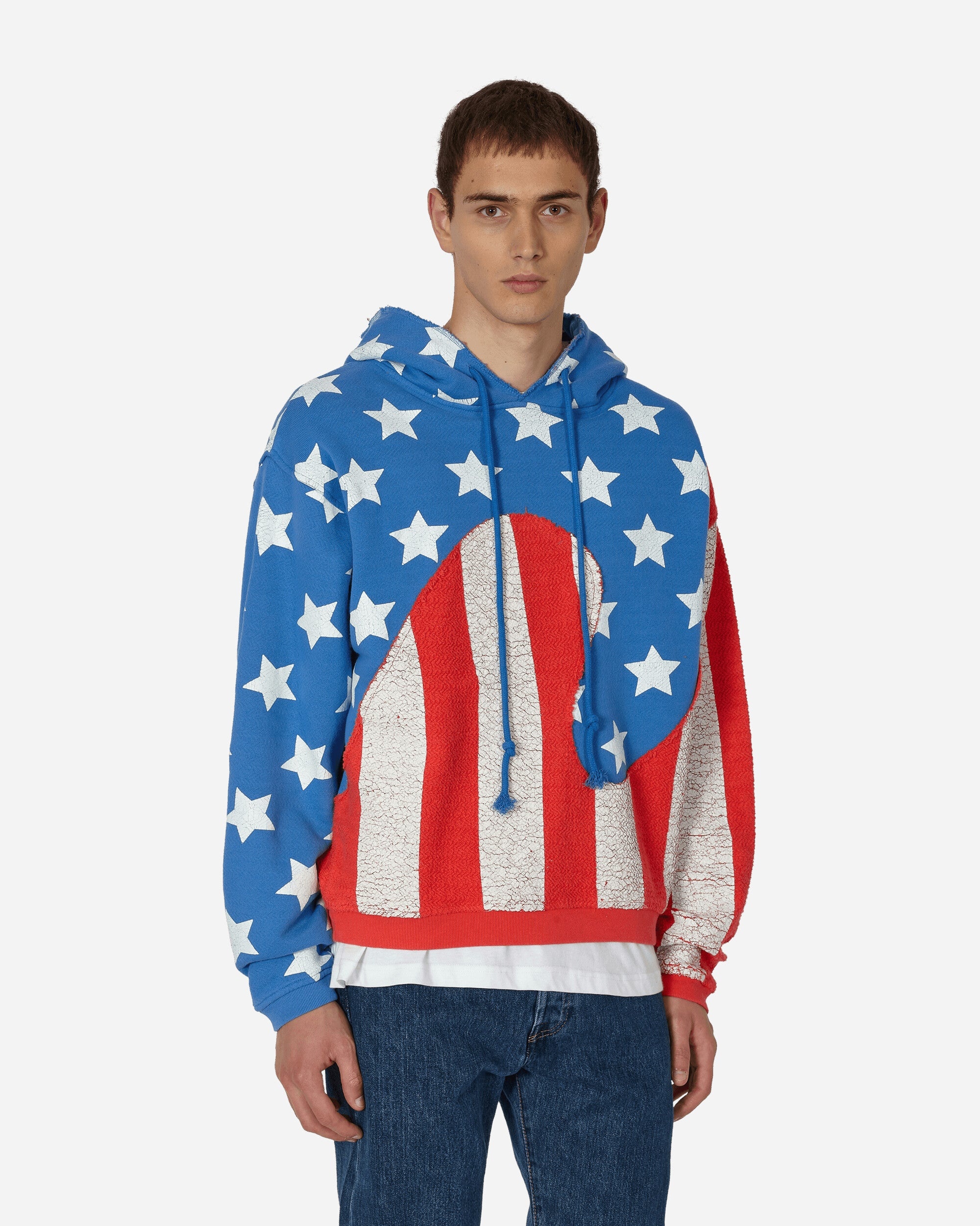 ERL Stars & Stripes Swirl Hooded Sweatshirt Blue | slamjam | REVERSIBLE