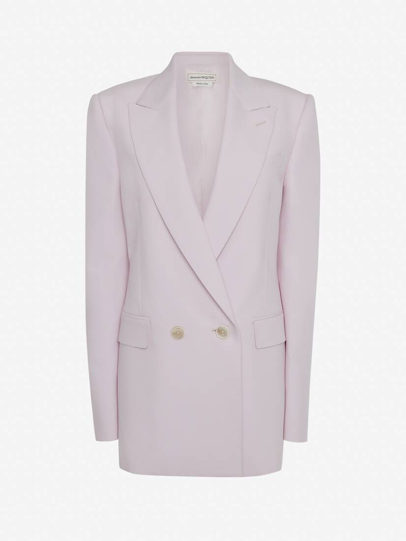 Women's Double-breasted Sartorial Wool Jacket in Porcelain - 1
