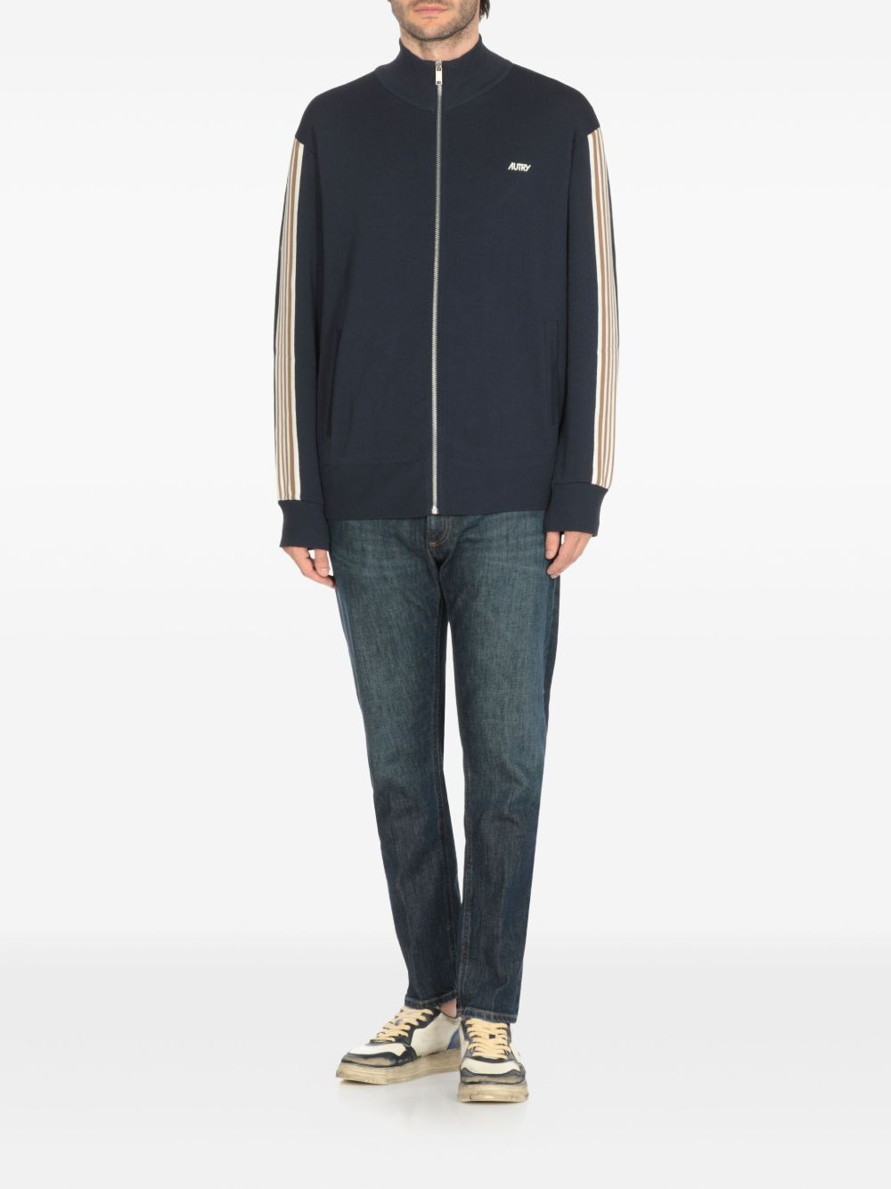 stripe-detail zip-up sweatshirt - 2