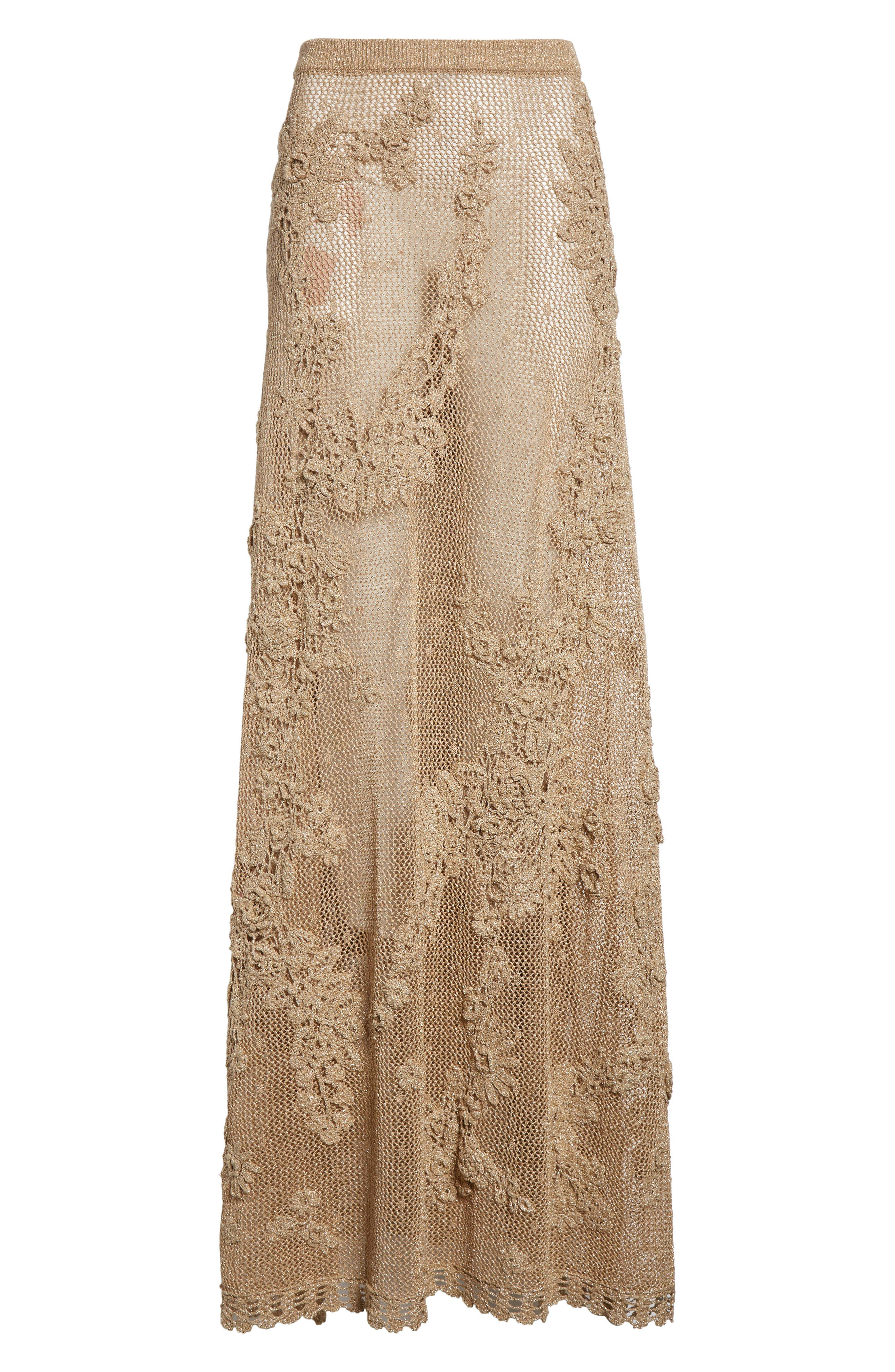Ulla Johnson Aria Metallic Crochet Appliqué Open Stitch Maxi Skirt in Lurex Combo at Nordstrom - 6
