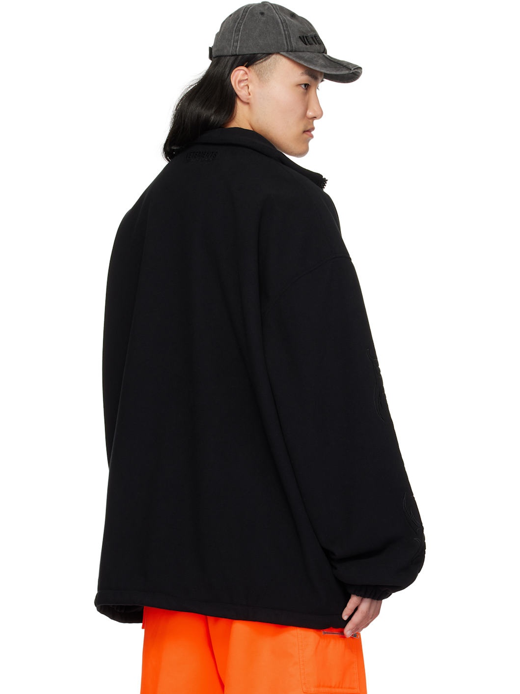 Black Metal Sleeves Fleece Jacket - 3