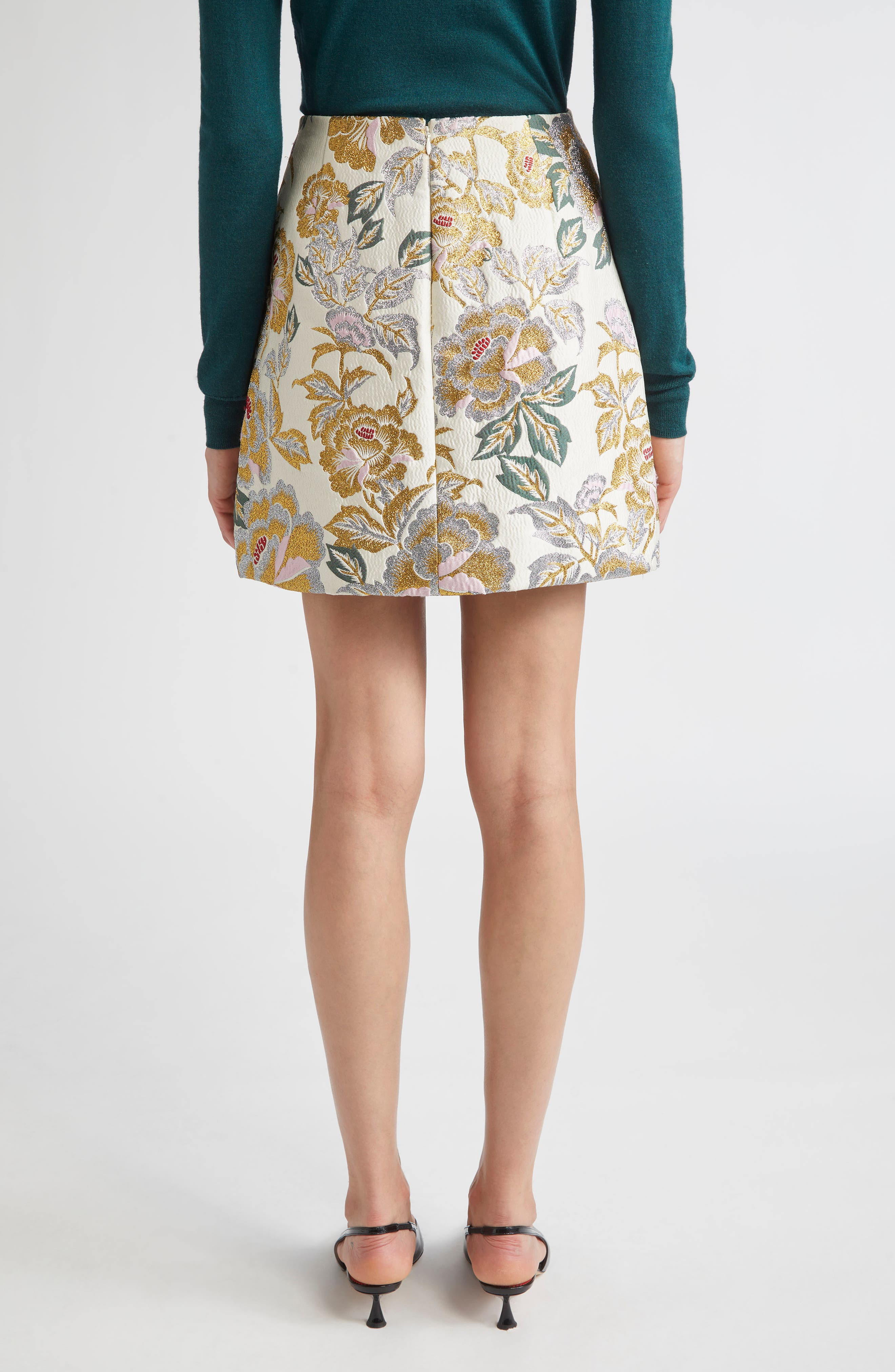Carolina Herrera Metallic Floral Jacquard Miniskirt in Ivory Multi at Nordstrom - 3