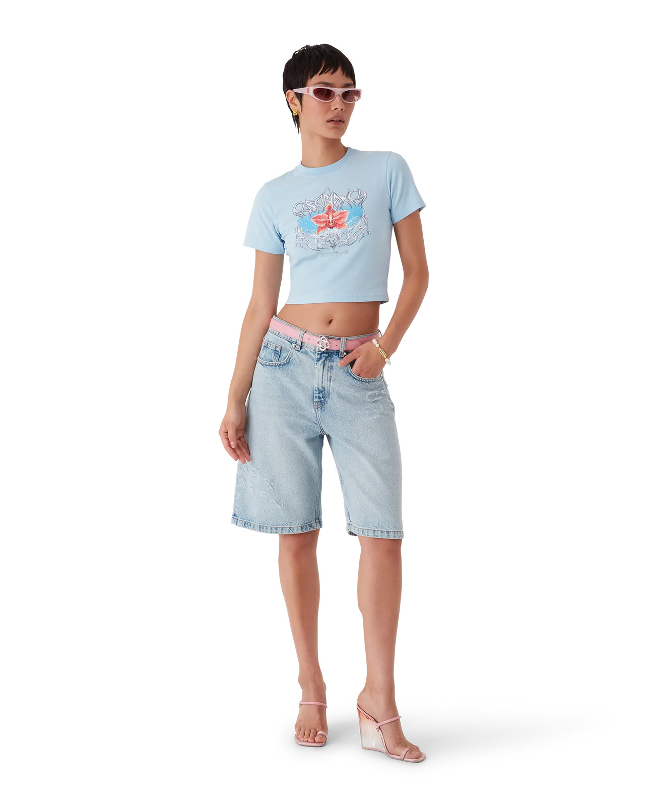 Blades Cropped Short Sleeve T-Shirt | Casablanca Paris - 2