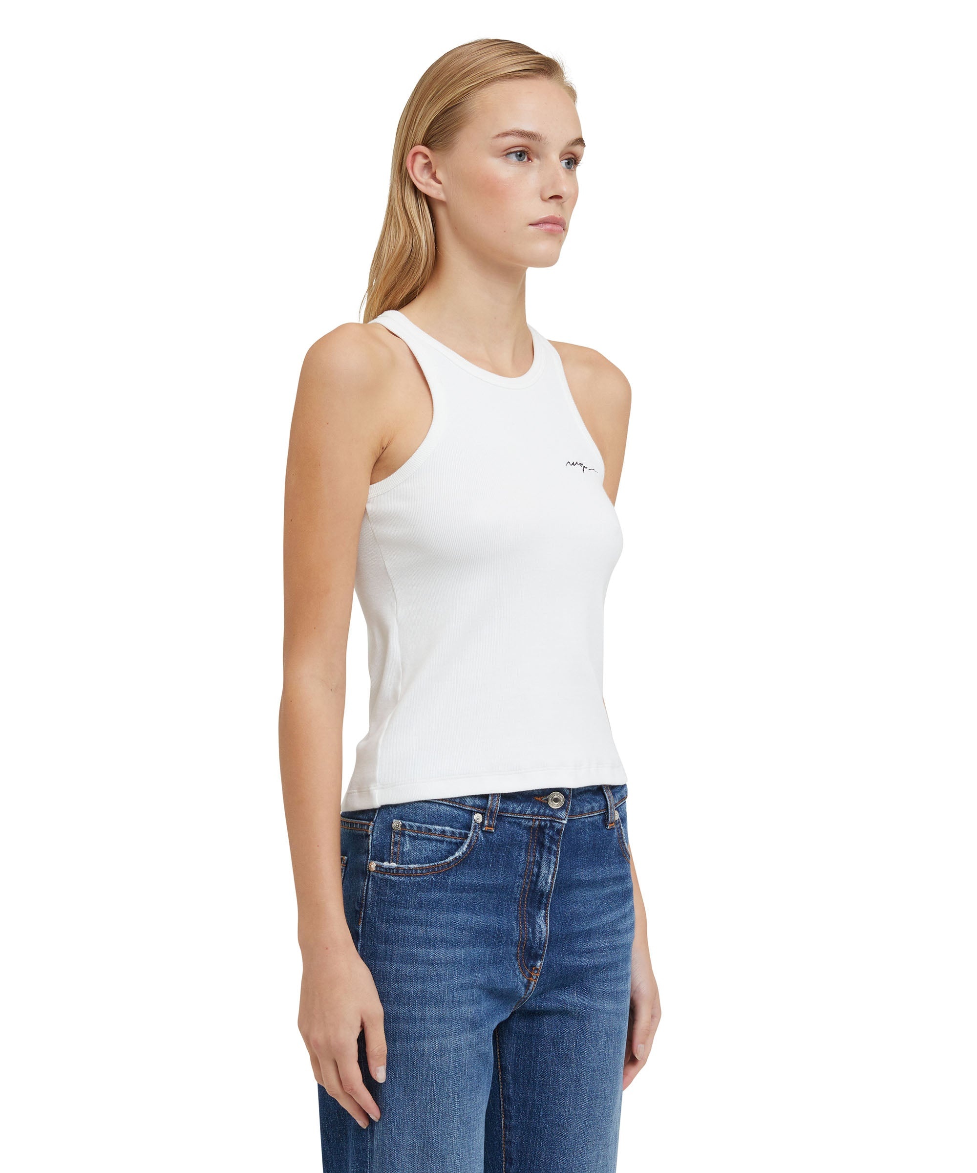 Ribbed jersey tank top with embroidered cursive logo - 4