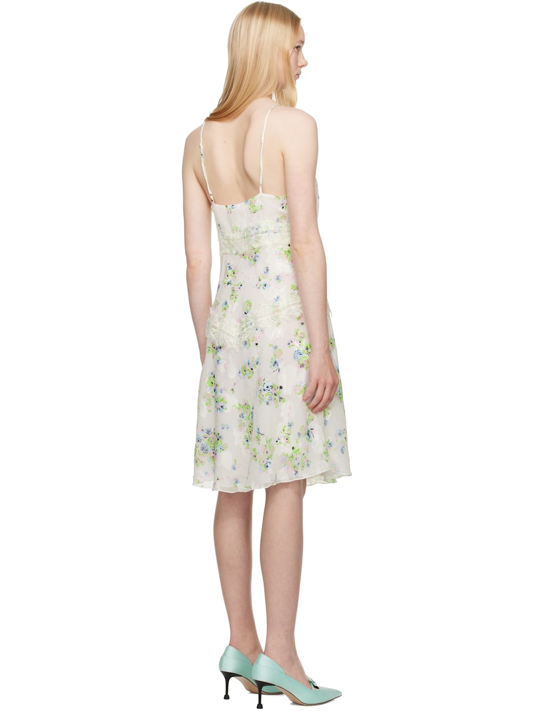 Off-White Rosies Posies Chiffon Romantic Lace Slip Dress - 3