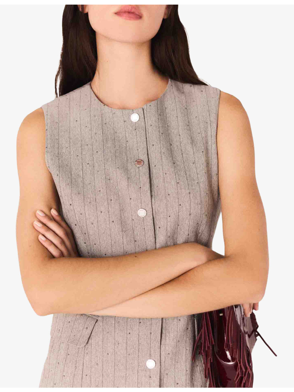 Rhinestone-Embellished Button-Down Stretch-Woven Suit Mini Dress - 5