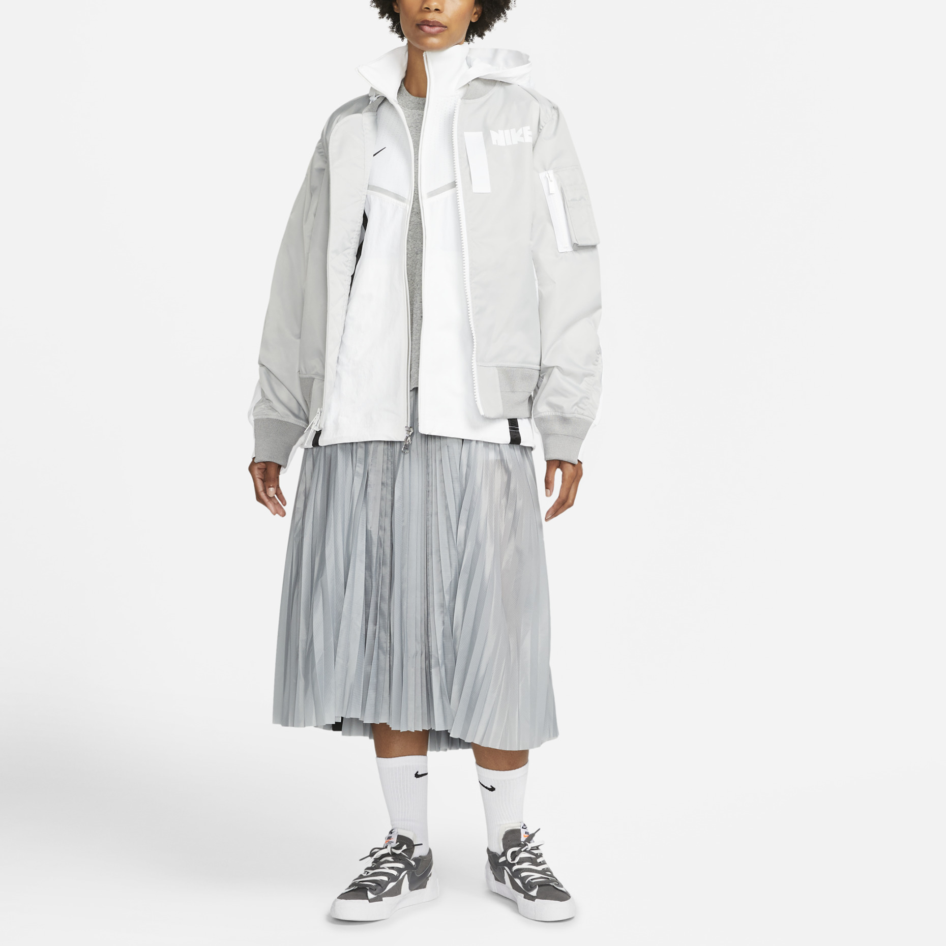 (WMNS) Nike x Sacai Layered Bomber Jacket 'Grey Fog' CV5686-097 - 6
