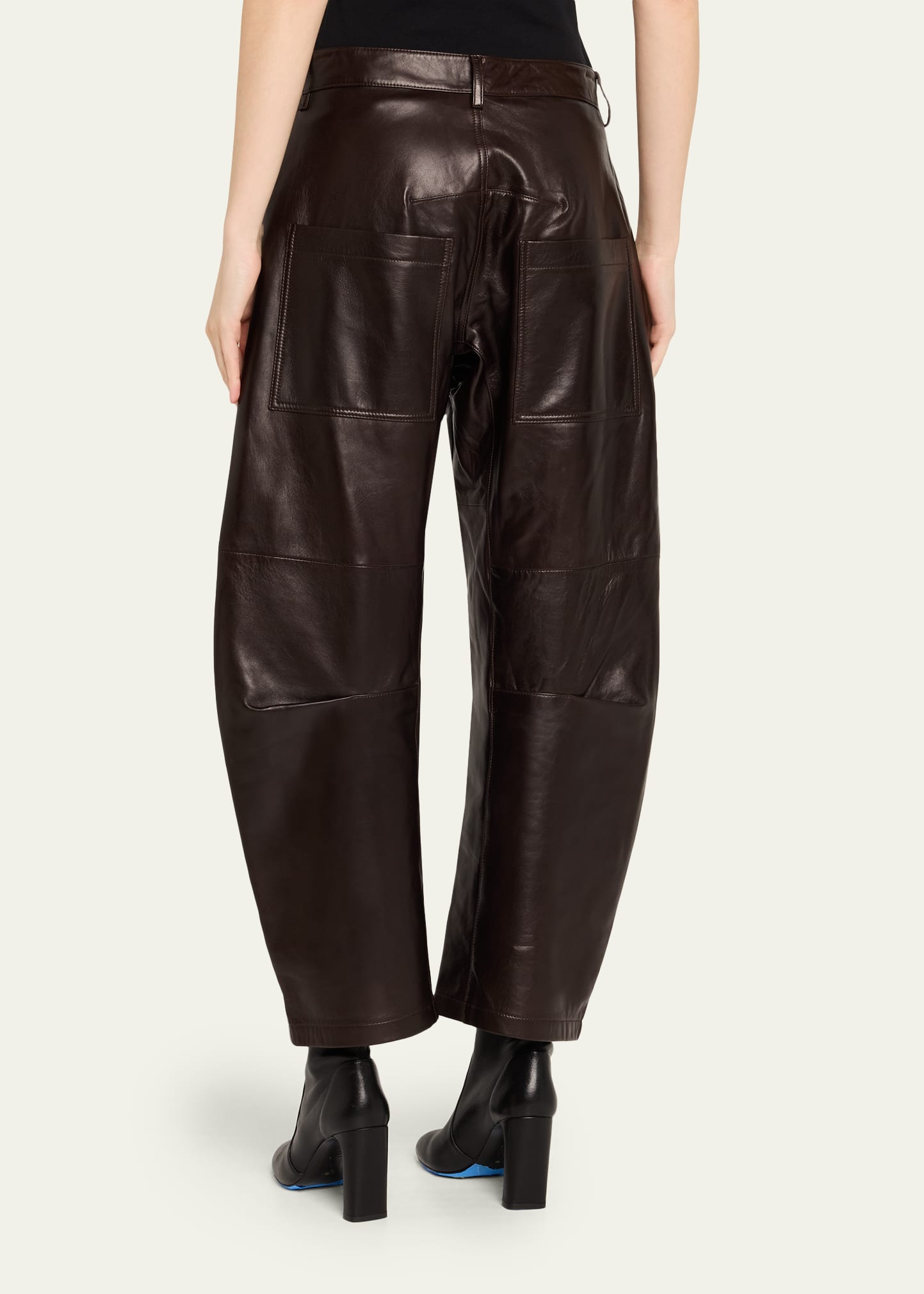 Shon Leather Barrel-Leg Ankle Pants - 3