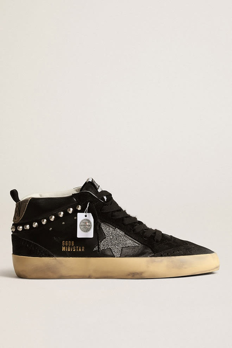Mid Star in black nappa and suede with Swarovski crystal star - 1