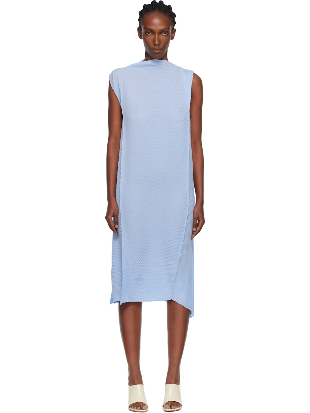 Blue Soft Fold Pleats Midi Dress - 1