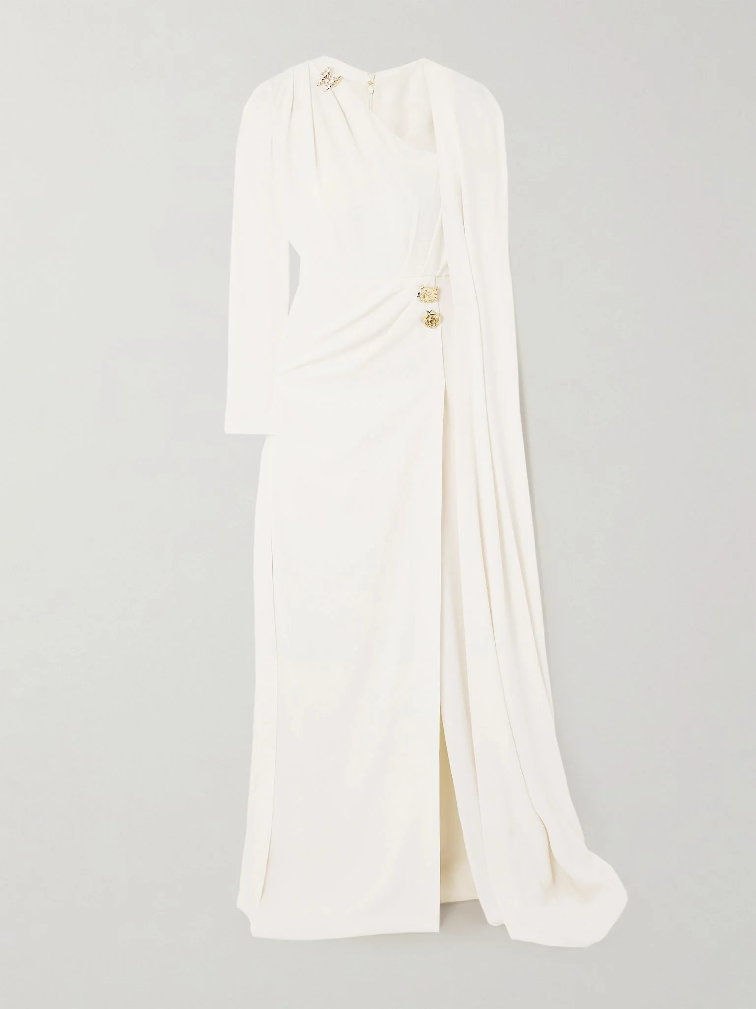 Asymmetric cape-effect embellished cady gown White - 1