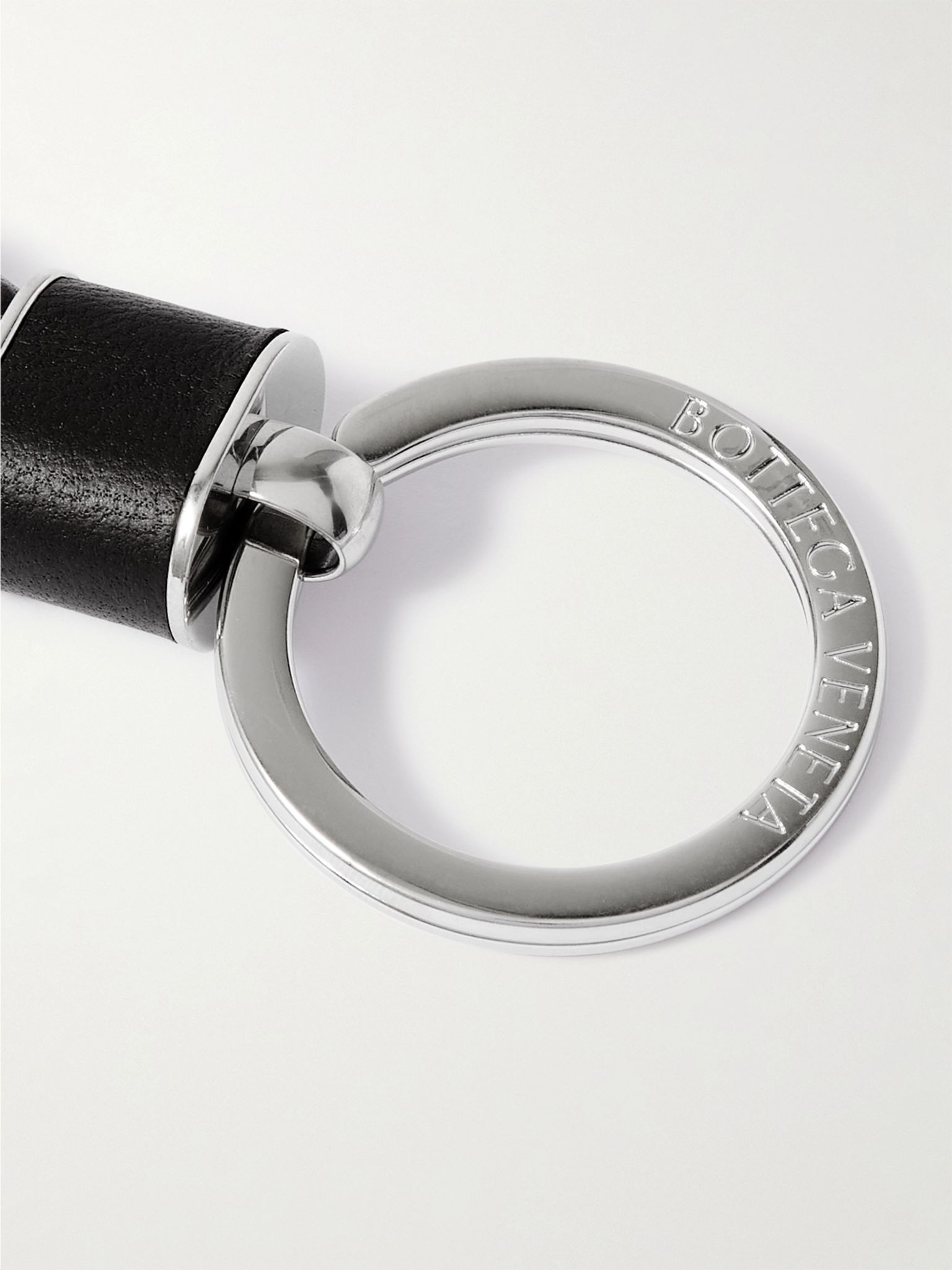 Silver-Tone and Braided Leather Key Fob Black - 3