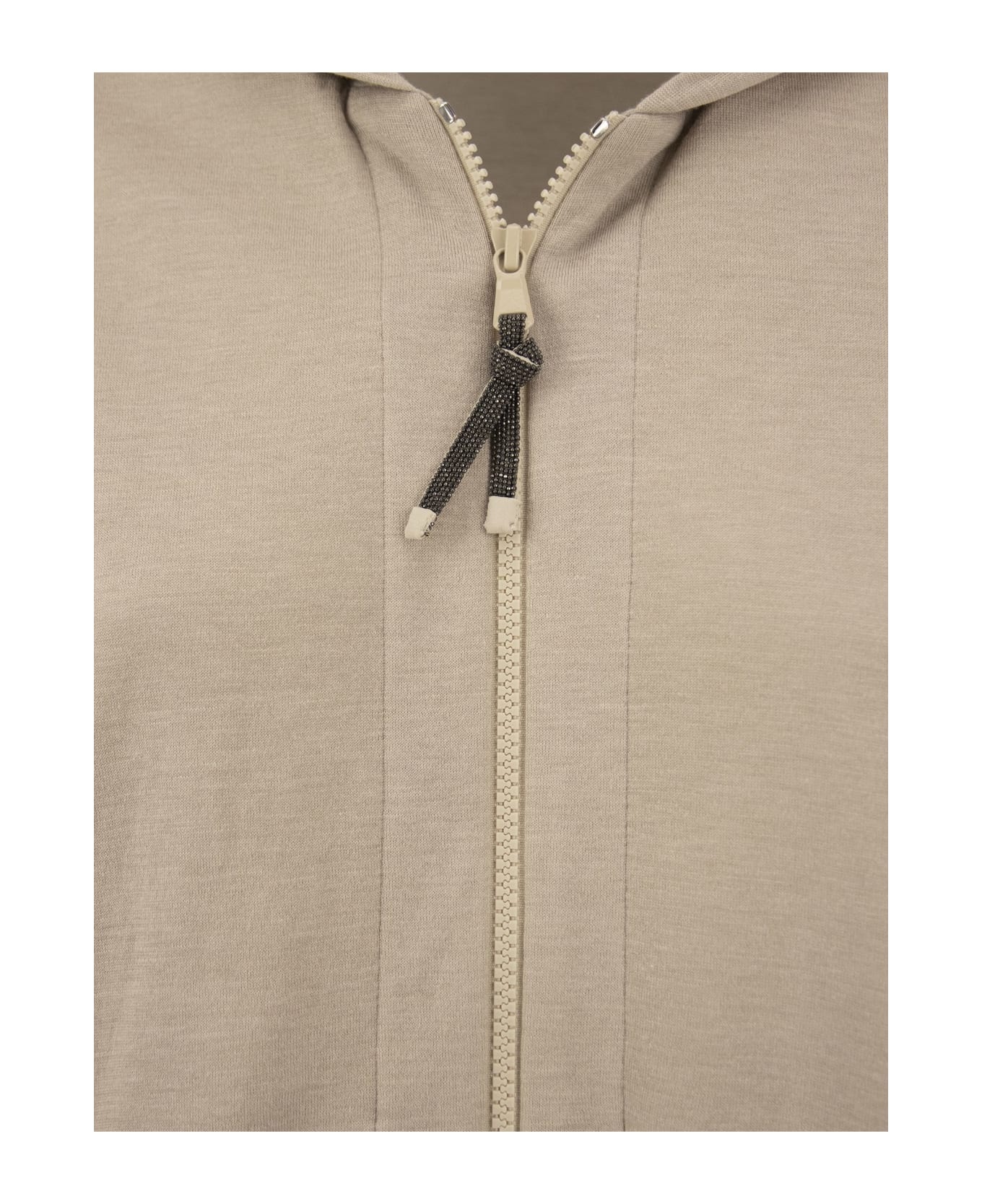 Cotton And Silk Sweatshirt With Hood And Monili On The Zip - 4