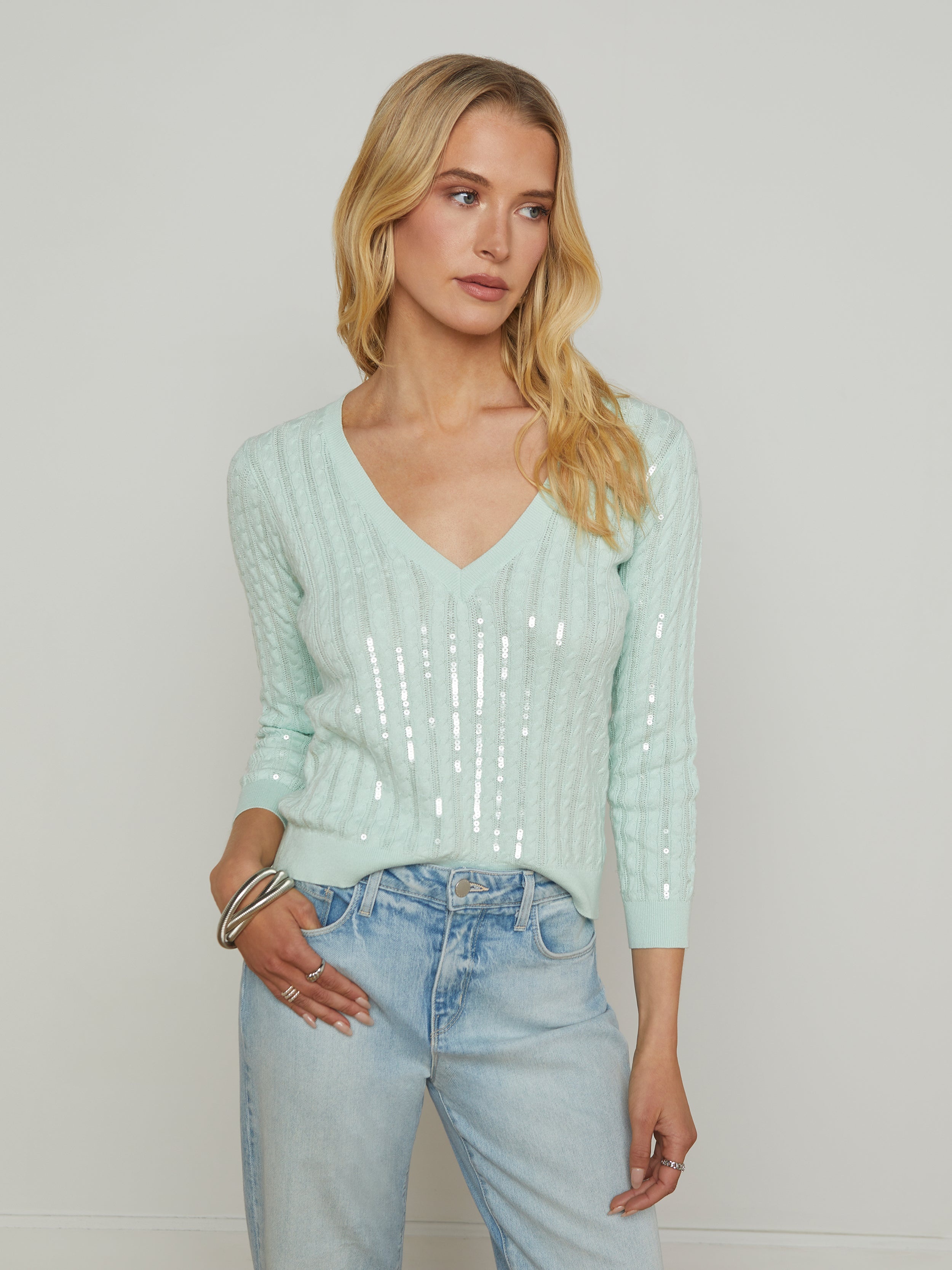 Trinity Sequin Cabled Pullover - 2