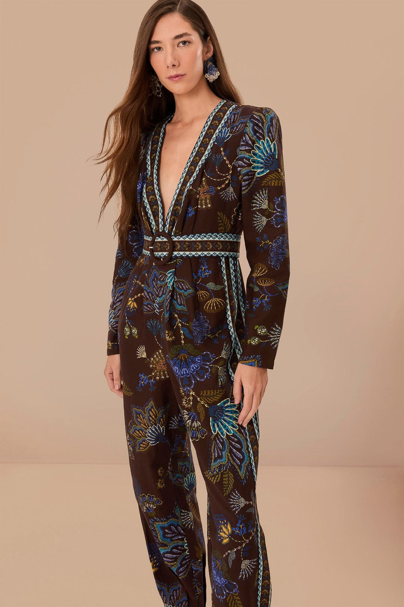 FARM RIO Brown Garden V Neck Jumpsuit outlook