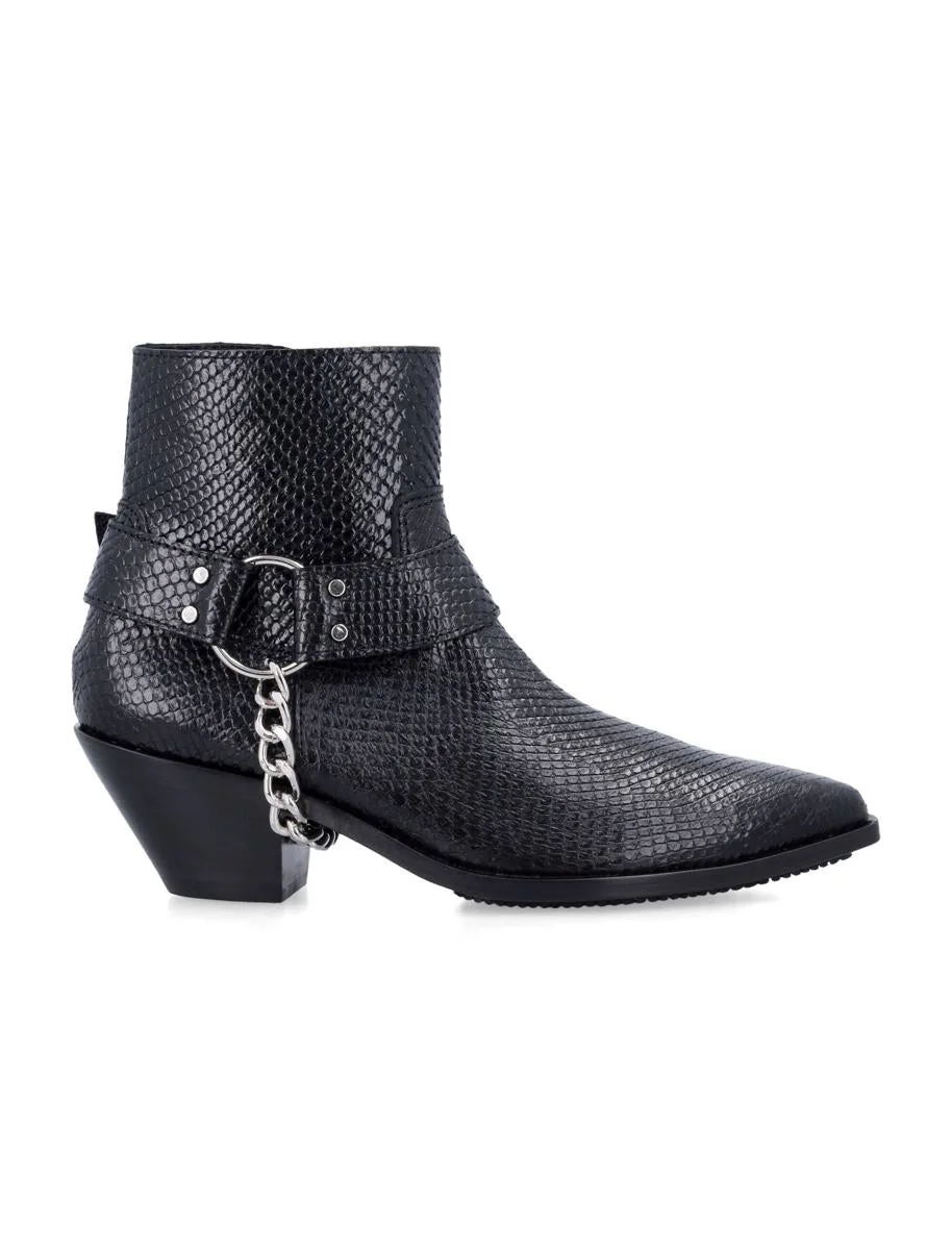 Junya Watanabe Python-Effect Leather Western Ankle Boots With Chain - 1