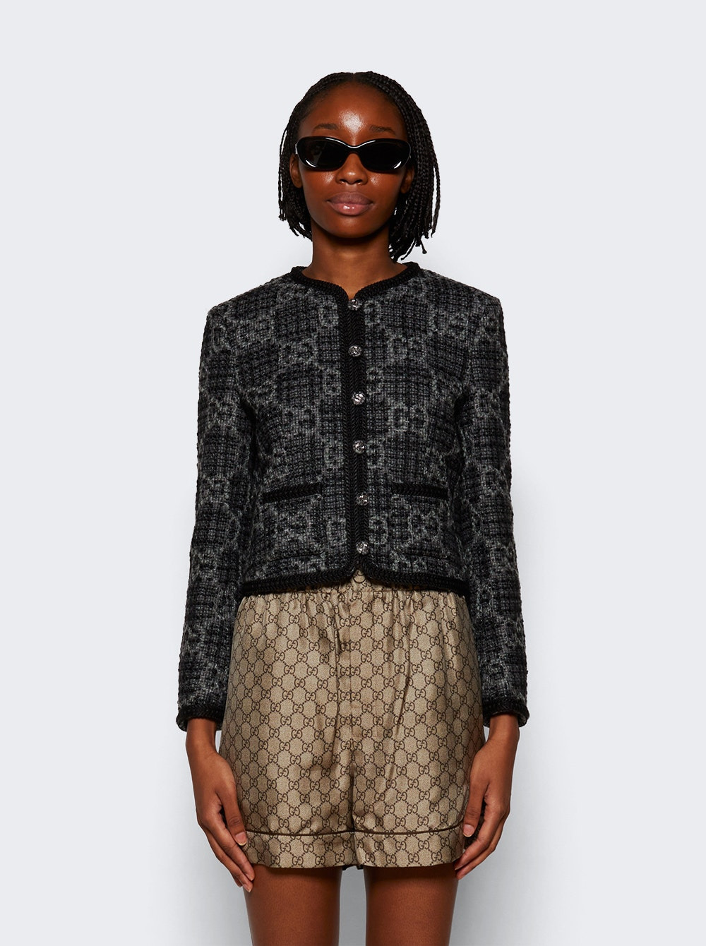 Gg Tweed Jacket Dark Grey - 3