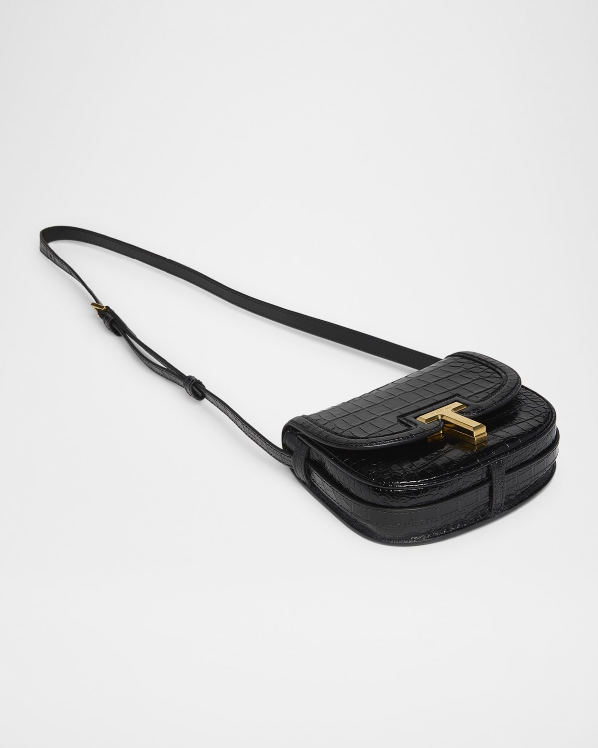 Wallis Mini Flap Shoulder Bag in Shiny Croc-Embossed Leather - 7