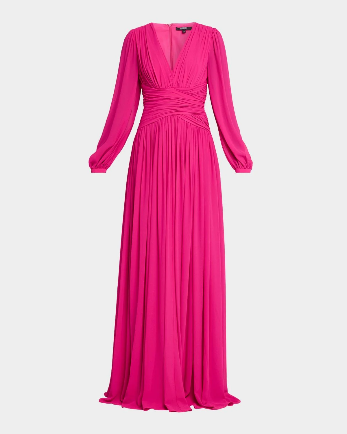 Plunging Bishop-Sleeve Gown - 1
