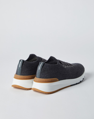 Brunello Cucinelli Wool knit and semi-polished calfskin runners with warm inner lining outlook