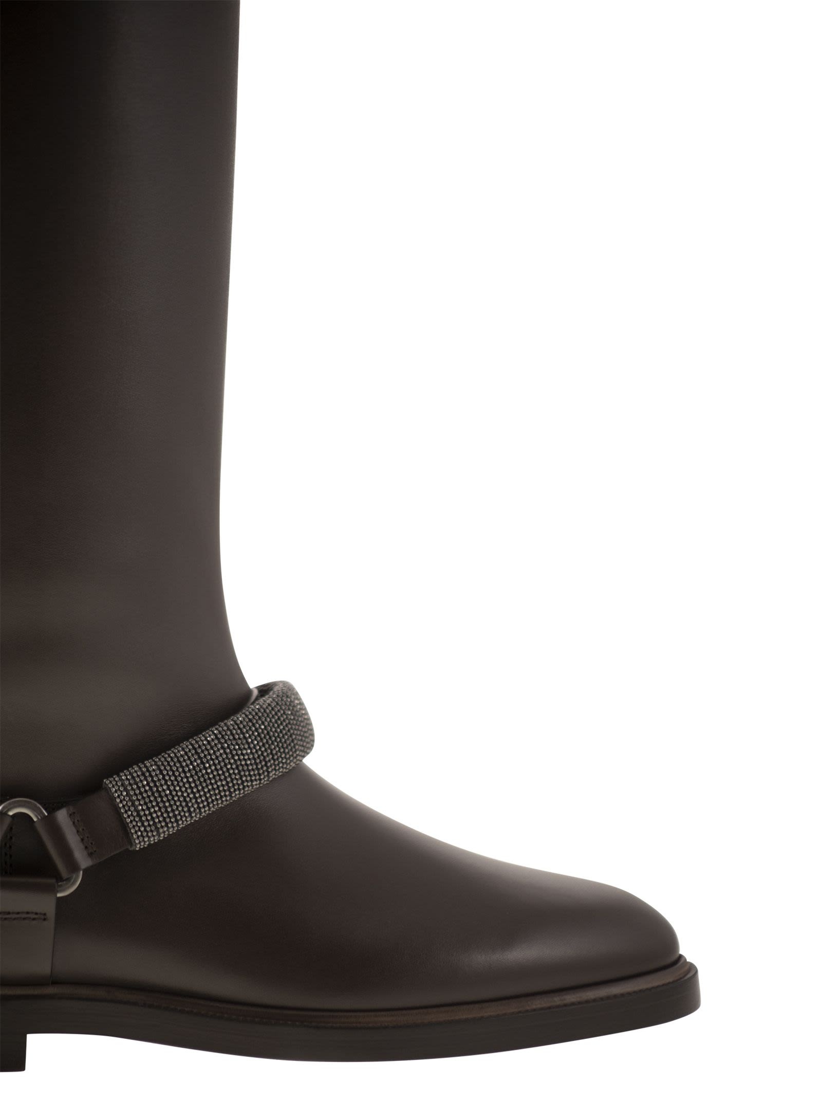 Brunello Cucinelli Women Mat Calf Boots With Precious Ribbed Strap - 6