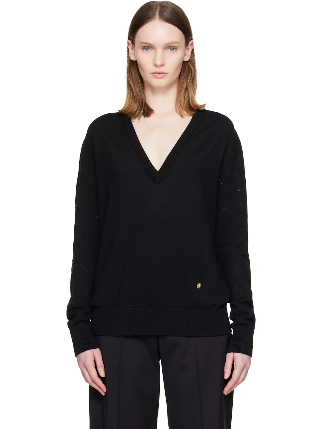 Black V-Neck Light Sweater - 1