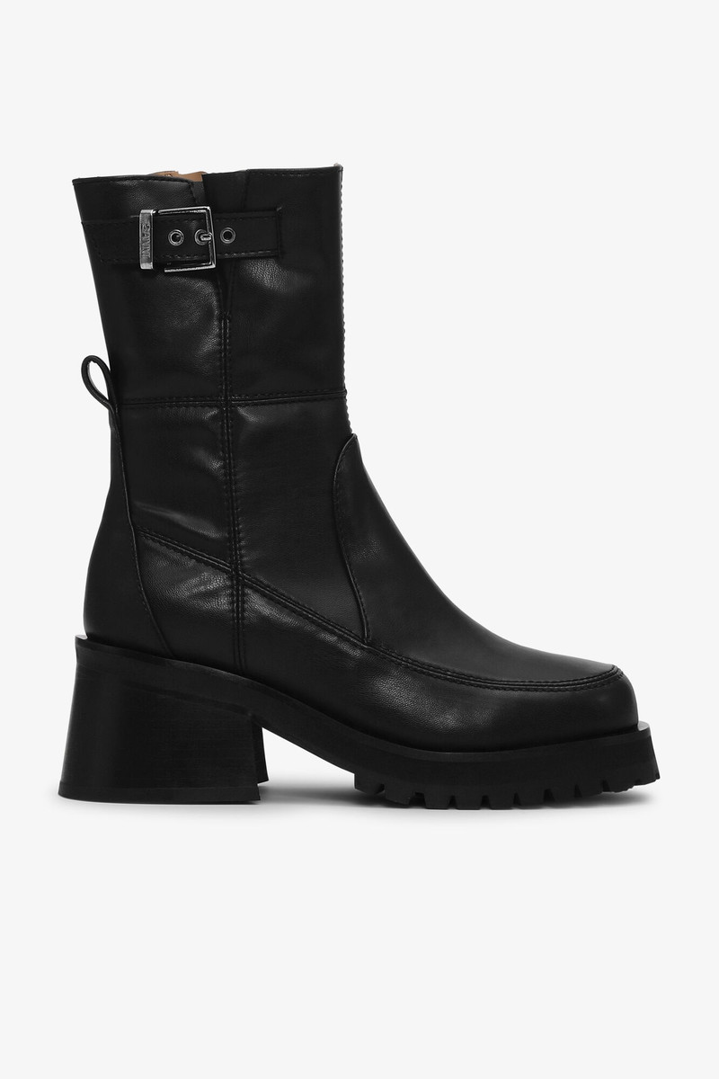 BLACK FEMININE BUCKLE PLATFORM BOOTS - 1