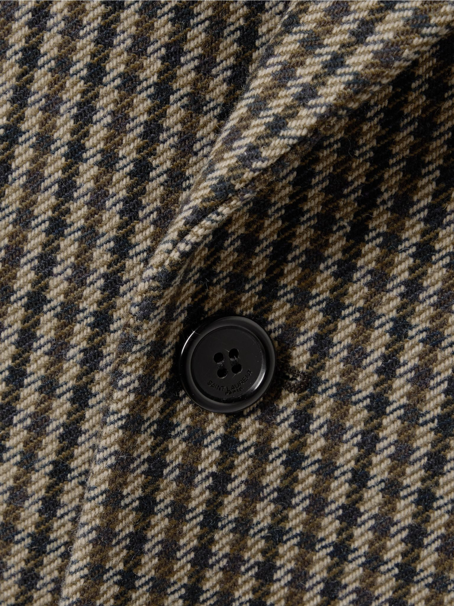 Double-breasted checked wool-blend blazer Beige - 5