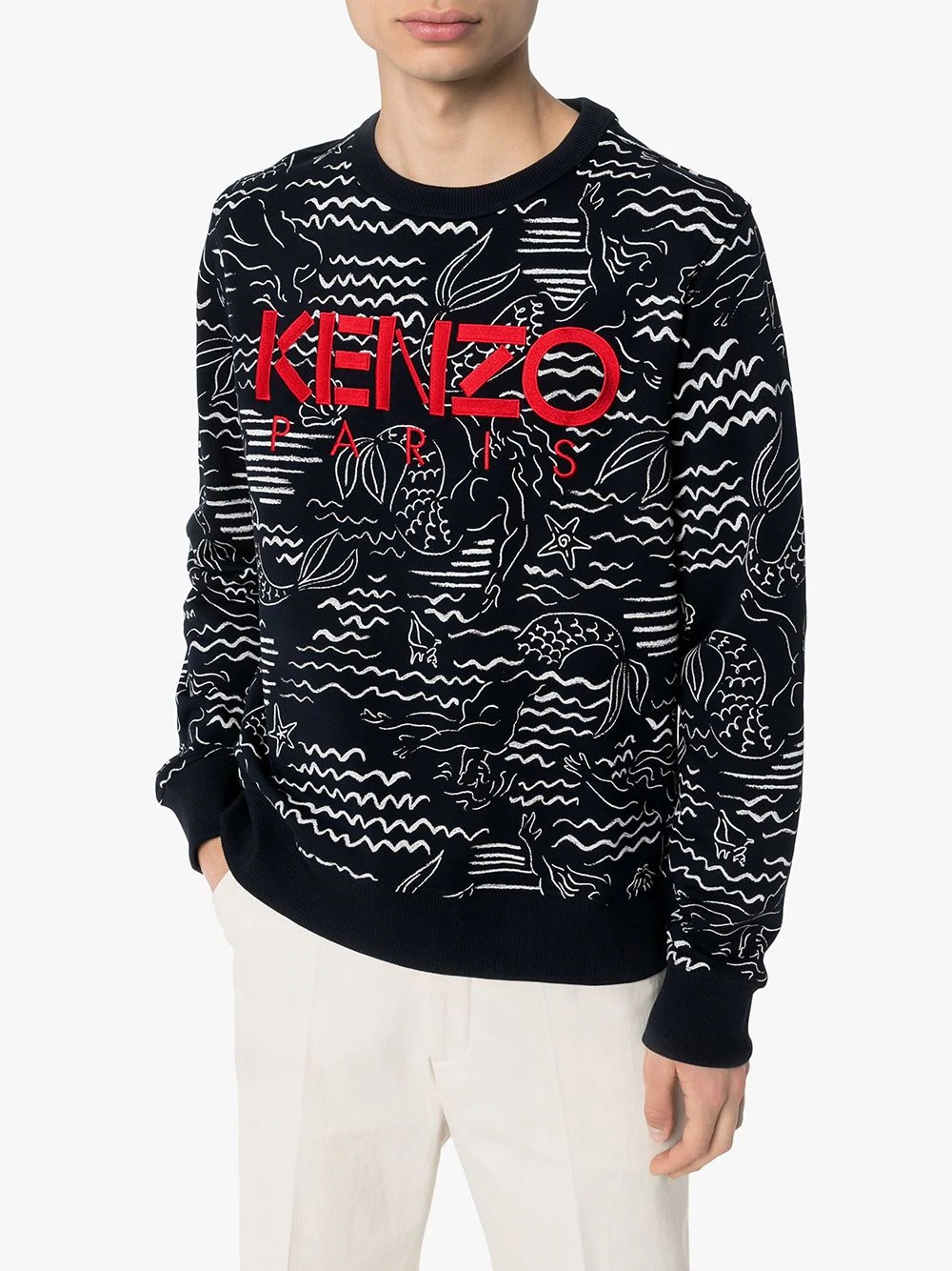 logo-embroidered mermaid print sweatshirt  - 2