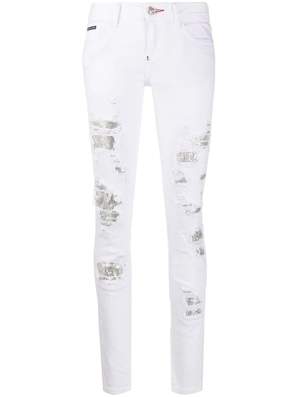 crystal-embellished distressed jeans - 1