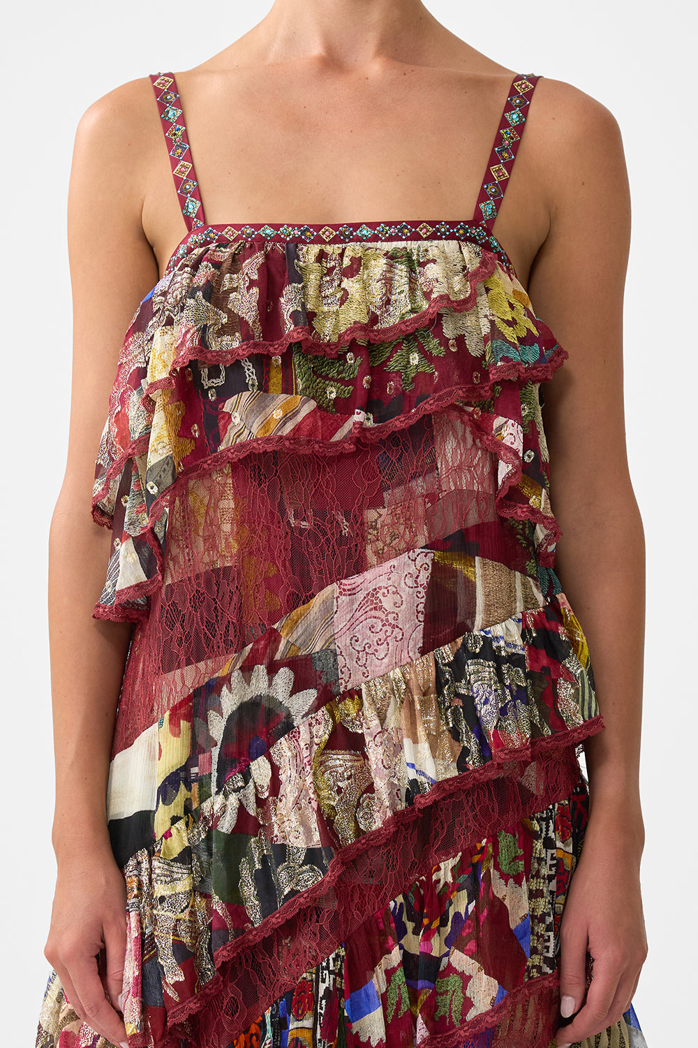 ASYMMETRIC SPLICED LACE DRESS - 5