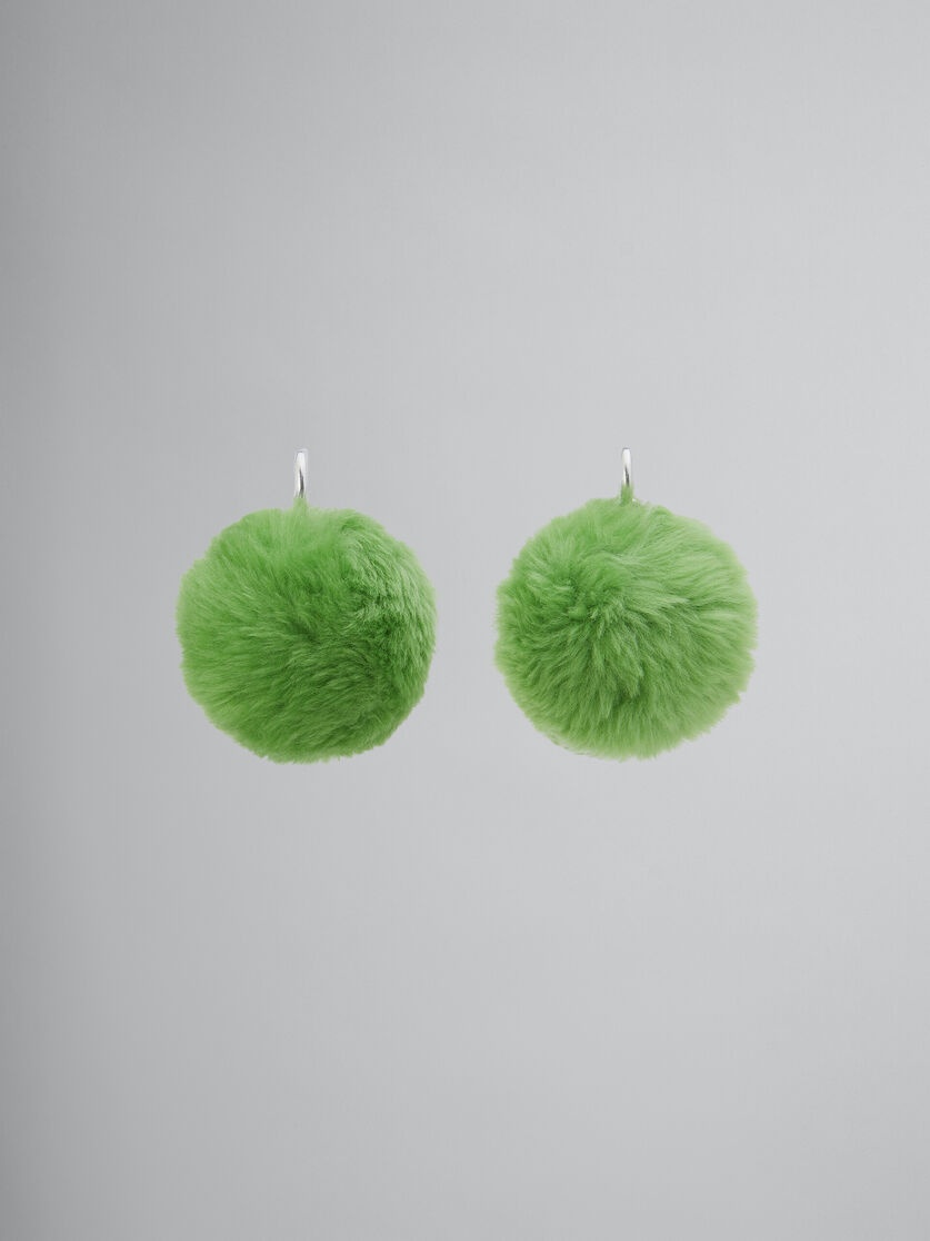 GREEN FLUFFY POM-POM EARRINGS - 1