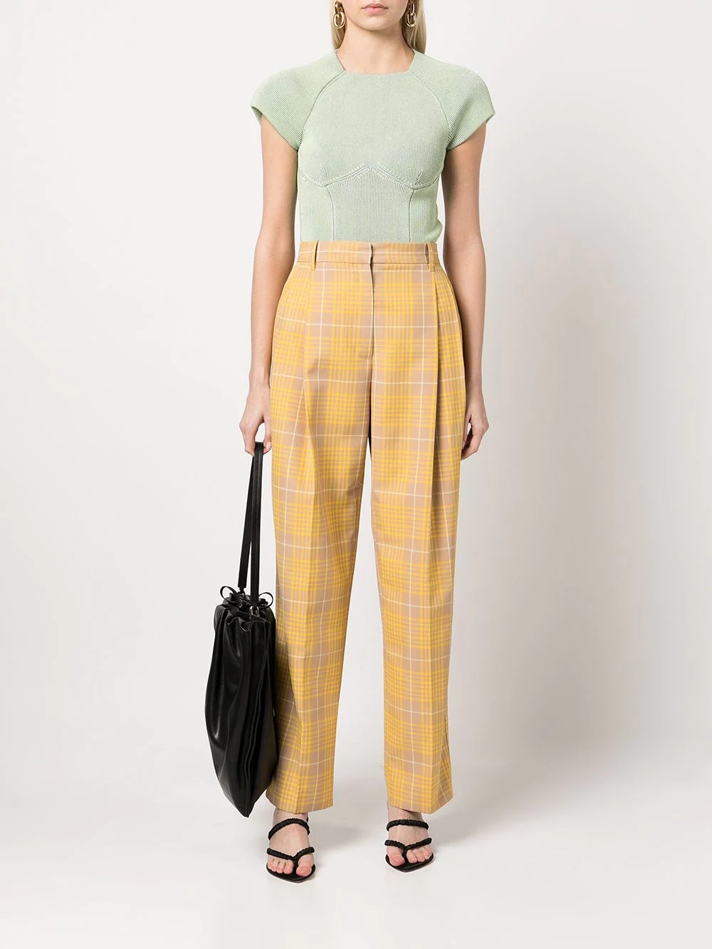 plaid jacquard straight leg trousers - 2