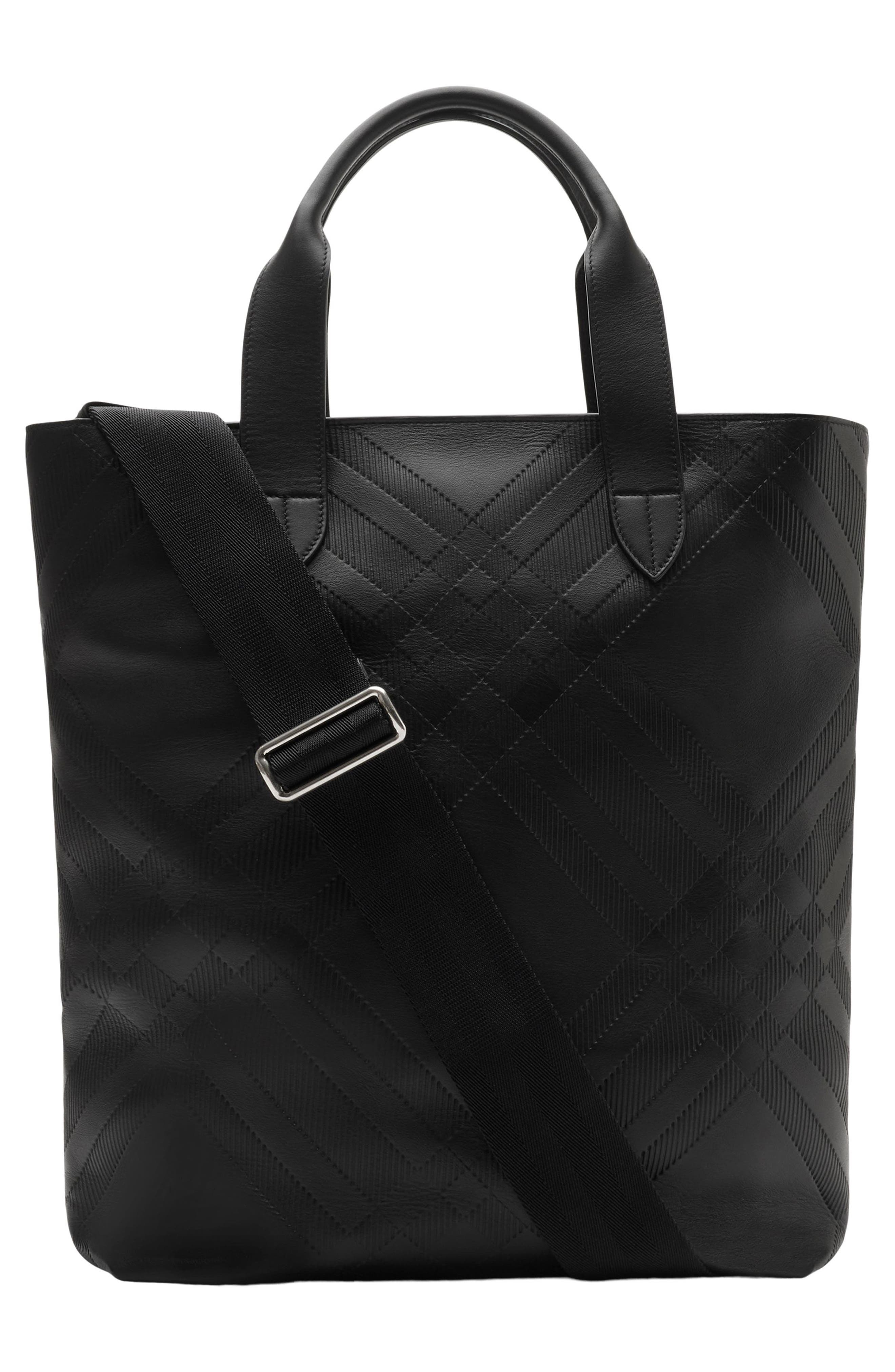 burberry Check North/South Leather Tote in Black at Nordstrom - 3